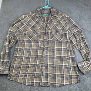 Outback Trading Co Shirt Mens 3XL Brown Blue Plaid Greyson Western Snap Front